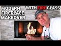 Modern Fireplace Makeover Fire Glass & Stacked Stone