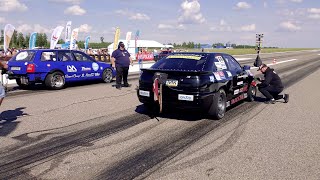 Audi S4 B5 2.7 Compound turbo vs Audi S2 Coupe 2.2TQ 20v 'Ljolik' 1/4 mile drag race