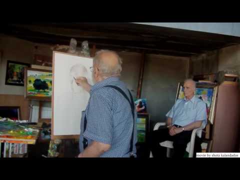 კახი კავსაძეს ედმონდ კალანდაძე ხატავს  88შოთიკო კალანდაძის ფილმის გადაღებისას