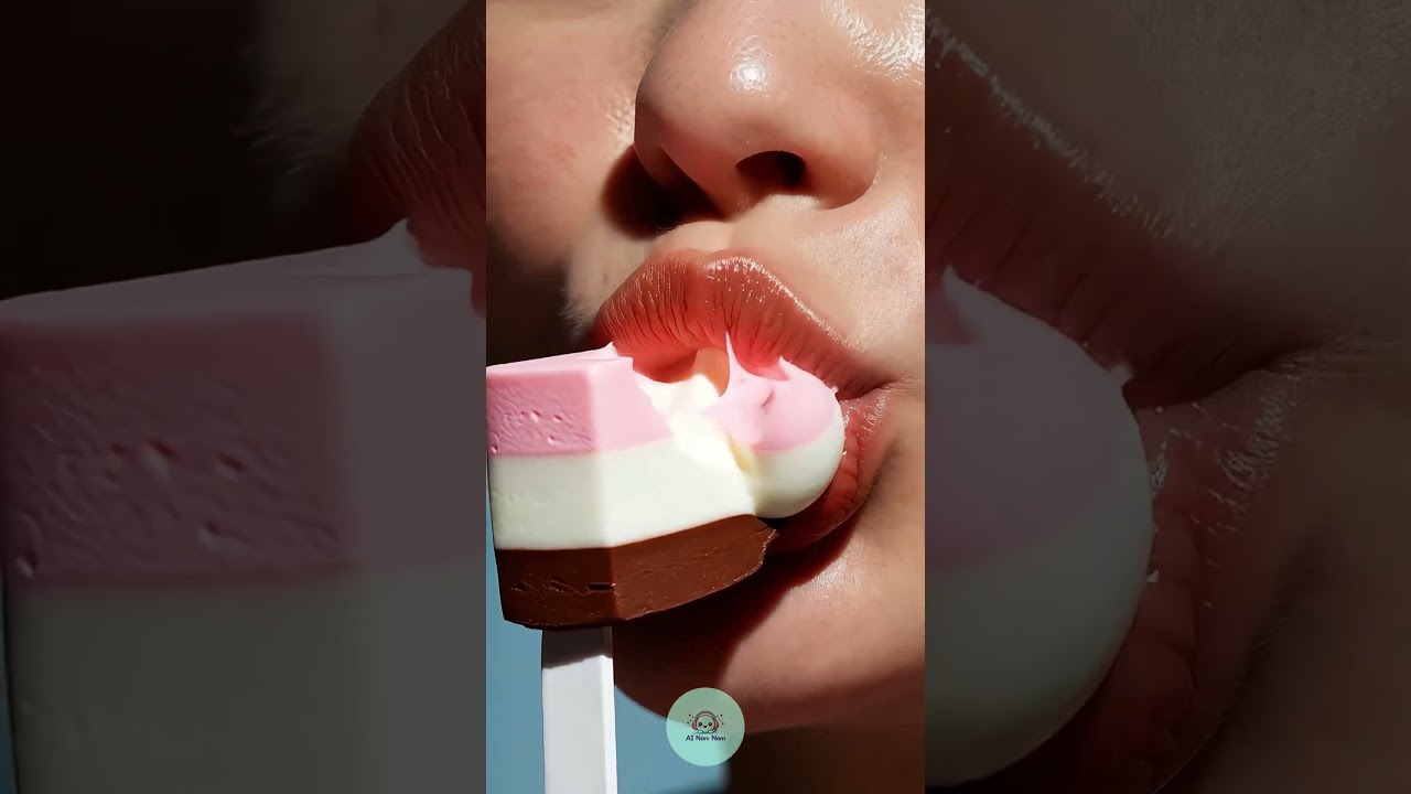 ASMR Woman Eating Neapolitan Ice Cream Bar | Layered Creamy Sounds