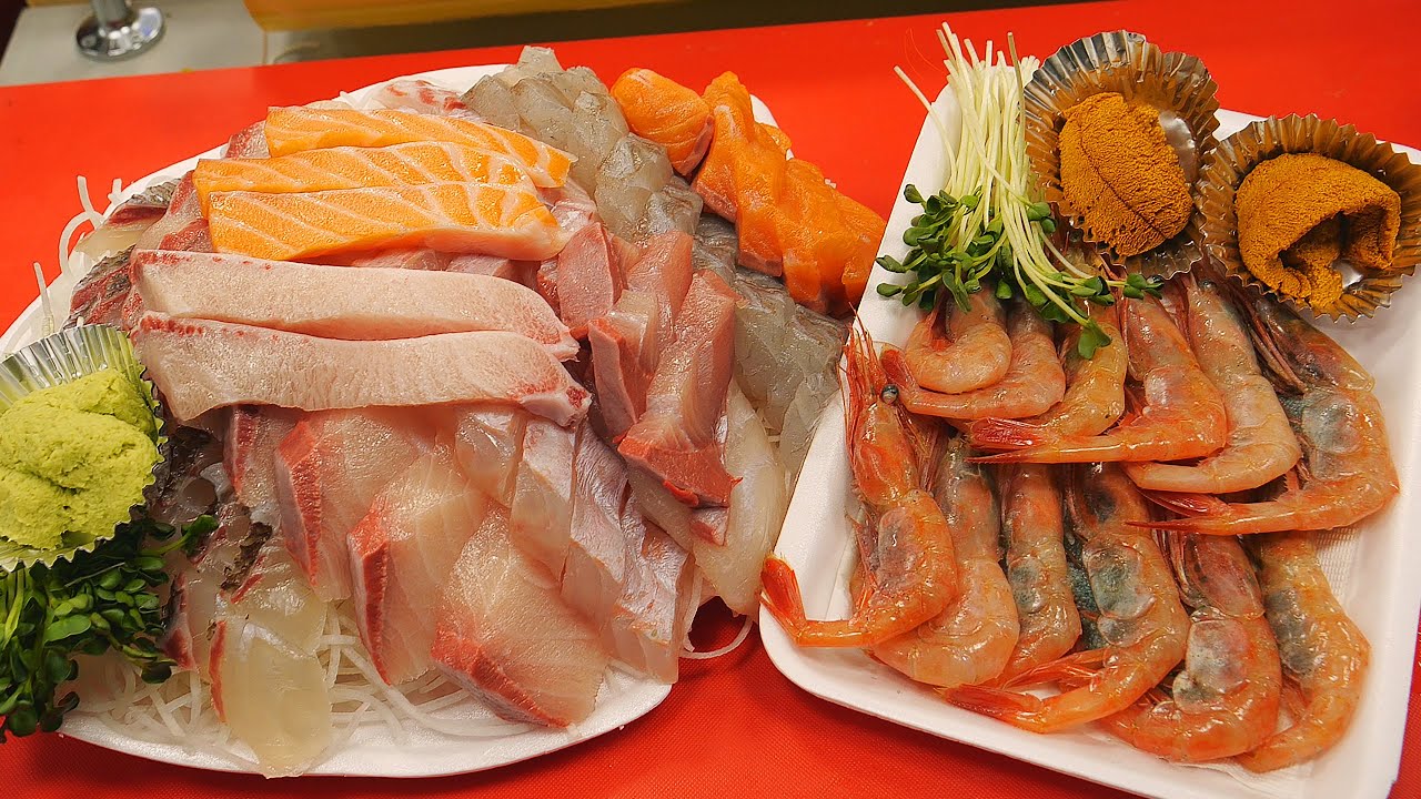대방어 모둠회와  단새우, 우니까지 7만원!!! / 이자카야 모둠회 /Japanese restaurant's main menu Shrimp and sea urchin