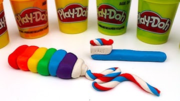 How to Make Rainbow Play Doh Toothbrush and Toothpaste | Fun  Easy DIY Play Dough Art for Kids
