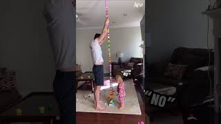 This little girl DESTROYED the Lego tower!😂 #funny #shorts
