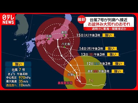 【台風7号】週明け東日本や西日本に接近の恐れ　暴風域を伴いながら北上、お盆期間の交通機関への影響も