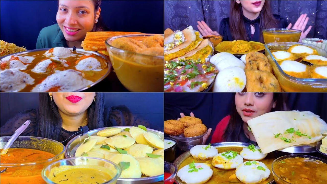 Asmr Eating 👌Idli Sambar Medu Vada Dosa Utthapam Nariyel Chatni 🥵😋South Indian Food Mukbang Show 😋👌