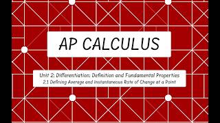 Defining Average and Instantaneous Rate of Change at a Point (AP Calculus 2.1)