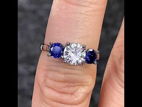 Petite Trellis Three-Stone Round Brilliant Moissanite Ring ring video