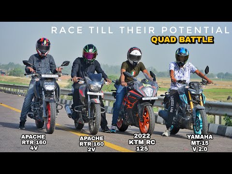 Yamaha MT-15 v2 Vs 2022 Ktm RC125 Vs Apache 160 4v Vs Apache 160 2v | Race Till Their Potential