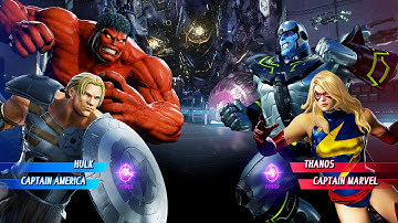 Red Hulk & Gladiator Cap vs Thanos & Captain Marvel (Very Hard) Marvel vs Capcom | 4K UHD Gameplay