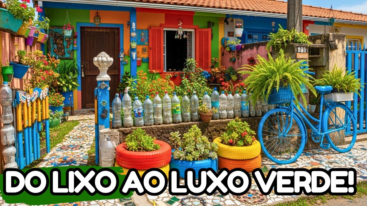 Transforme um pequeno jardim frontal com reciclagem criativa e sem gastar muito