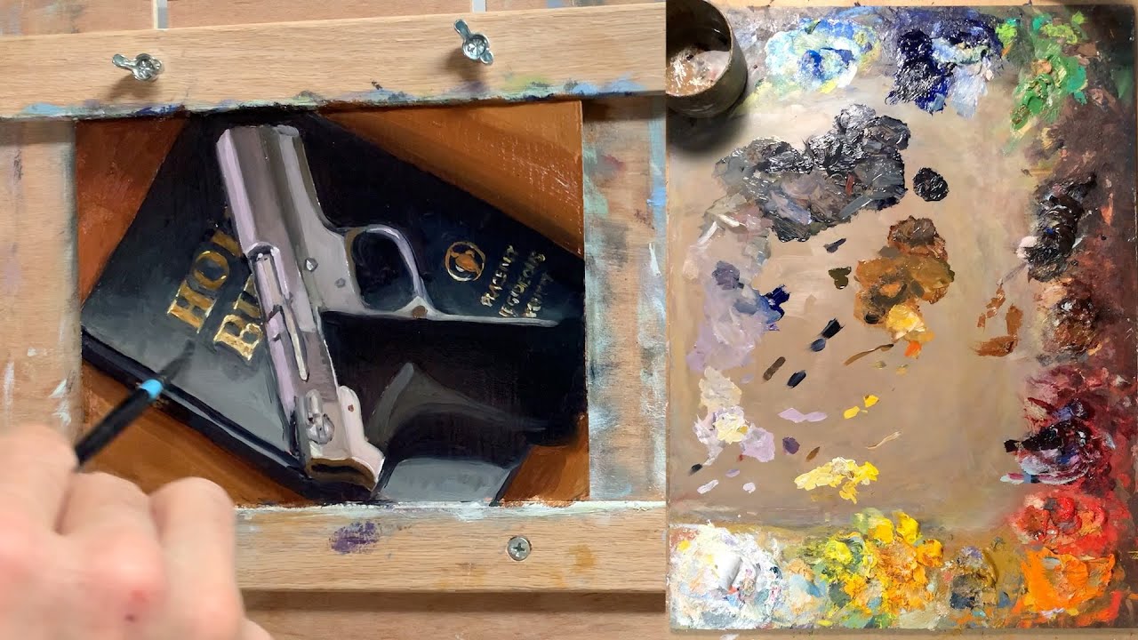 Painting a gun and a bible in oil narrated demo how to paint metal and