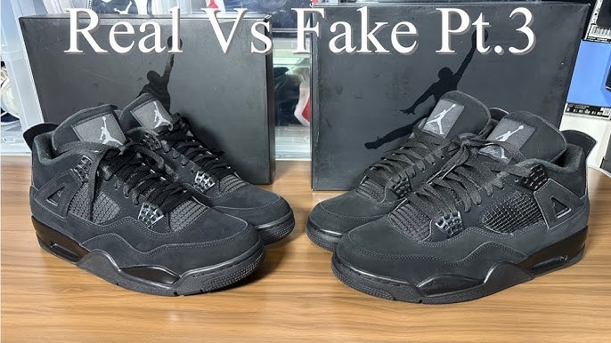 Latest Fake Black cat 4s Vs Retail pair. Black light and weight comparisons  