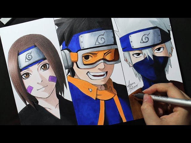 Desenhando e colorindo time MINATO!! KAKASHI, MINATO, RIN E OBITO UCHIHA!!  ( ART SPEED)!!! 