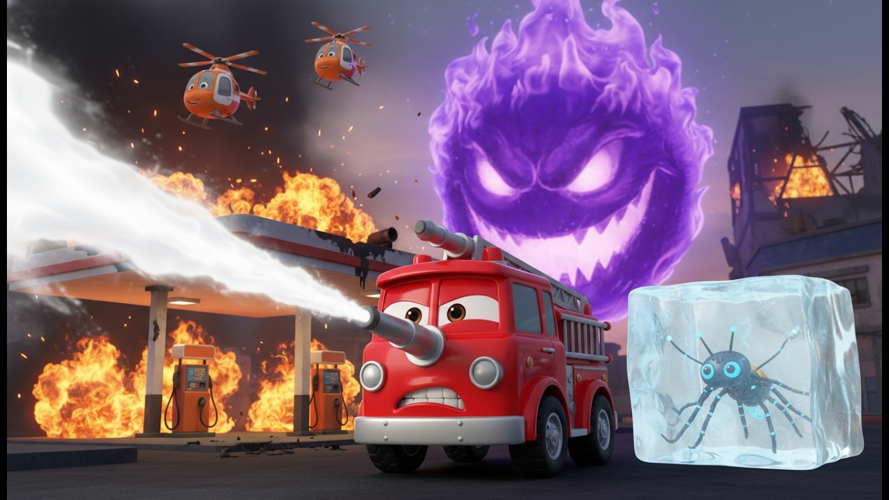 Toy Gas Station Fire! Excavator Fire Truck to the Rescue!