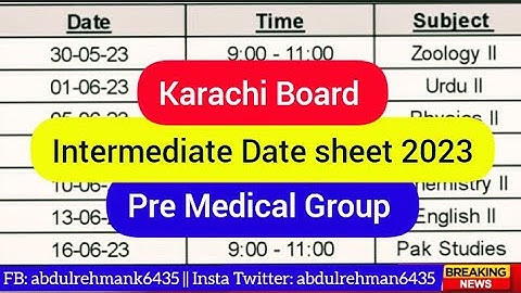 Karachi board pre medical intermediate date sheet 2023 - biek intermediate medical date sheet 2023