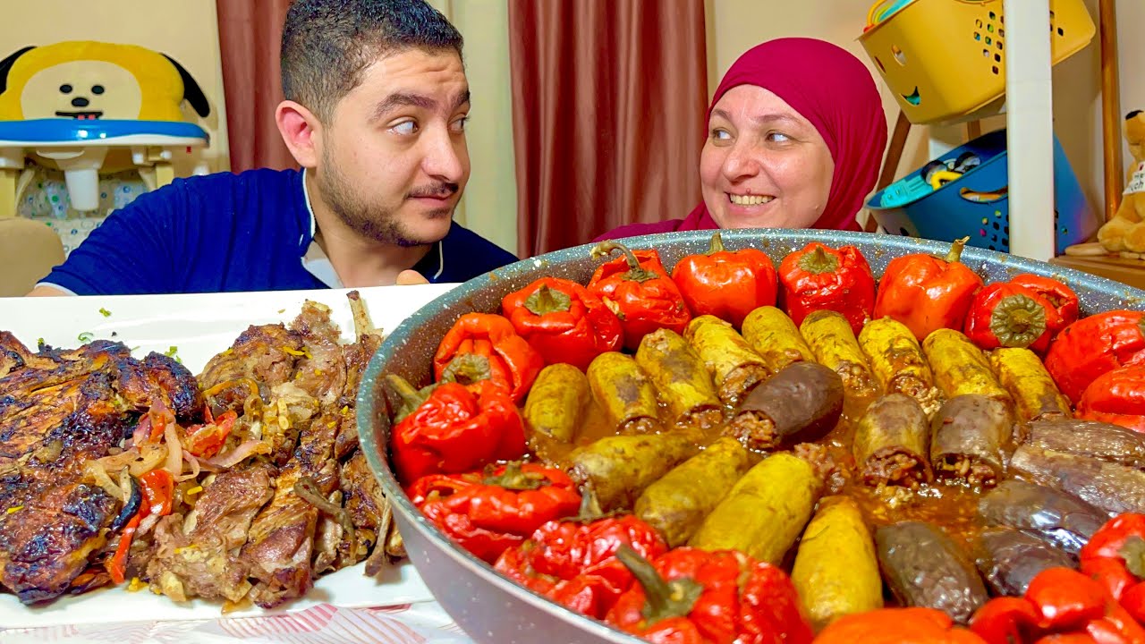 تحدى الفلفل والكوسا مع النيفه والدجاج المشوى مع ابنى حبيبى 🌸😘