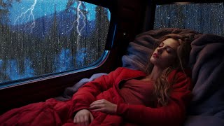 Rain Sounds for Sleeping by a Camping Car Window - A Night Thunderstorm for Deep Sleep and Insomnia