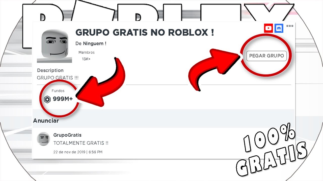 Como Conseguir Grupo Gratis Sem Robux No Roblox 2020 Funcionando Youtube - grupo q da robux de graça ao entrar