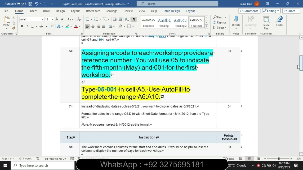 Exp19_Excel_Ch01_CapAssessment_Training | Exp19 Excel Ch01 CapAssessment Training | MyLab Service