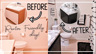 BATHROOM MAKEOVER UNDER $100 (Renter Friendly) + DIY COUNTERTOPS & CABINETS