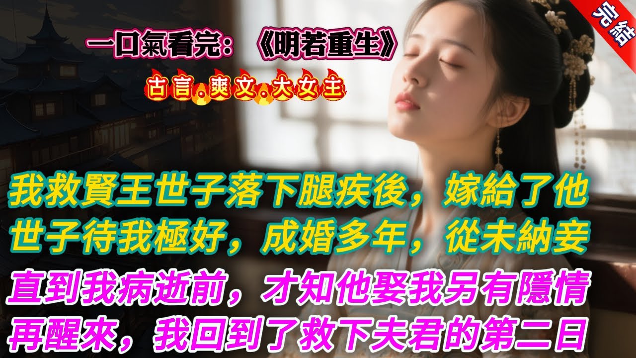 【古言.完結】《明若重生》我救賢王世子落下腿疾後，嫁給了他，世子待我極好，成婚多年，從未納妾，直到我病逝前，才知他娶我另有隱情，再醒來，我回到了救下夫君的第二日 #大女主 #古言 #爽文