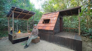 Building Complete Bushcraft Wooden Shelter With Tow In One Wood Stove, Working With Hand Tools