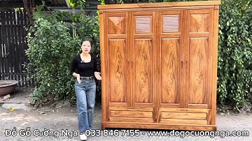 Chi tiết tủ quần áo gỗ hương xám 4 cánh hiện đại | Đồ Gỗ Cường Nga
