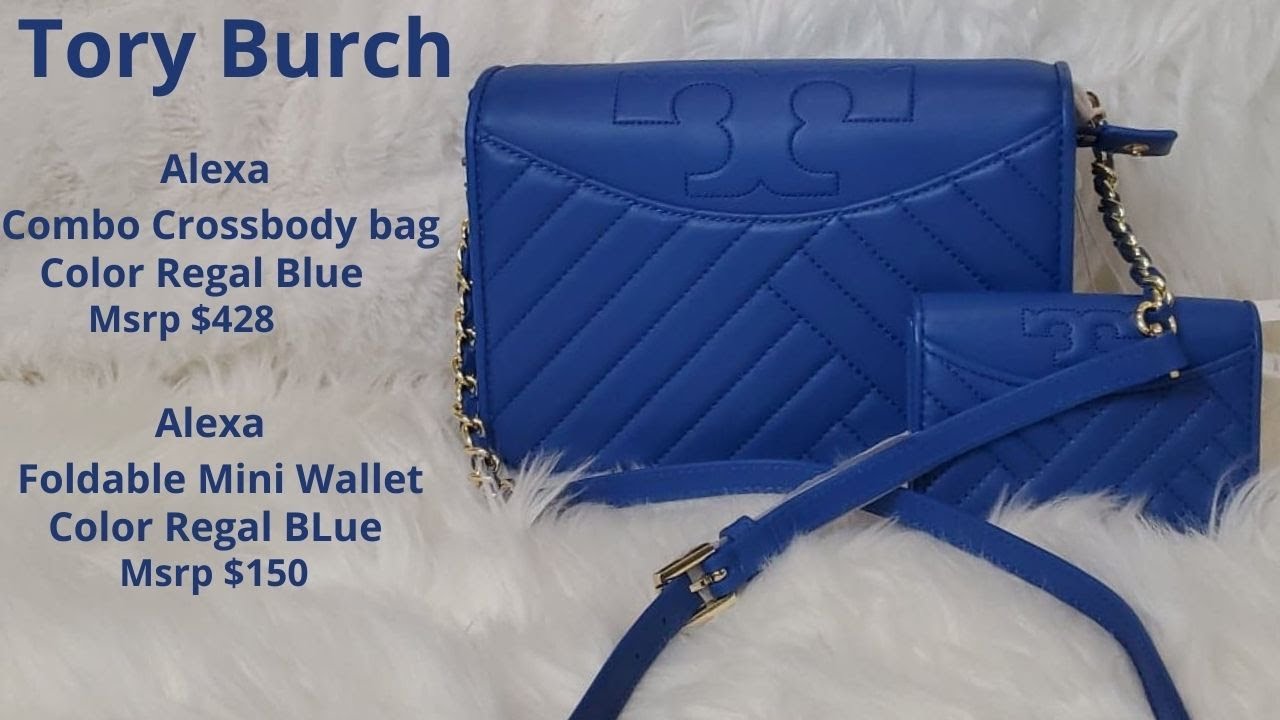 Tory Burch Alexa Crossbody and mini wallet set in Color Regal Blue - YouTube