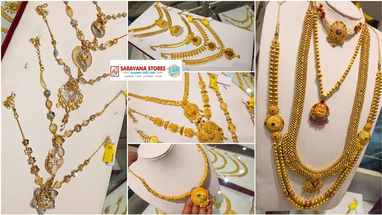 SARAVANA Elite Gold Kasumalai Mullai Malai Necklace  3 savaran Haram Chain Kanti Necklace Online