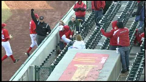 Nebraska Baseball Kurt Farmer makes catch flipping...
