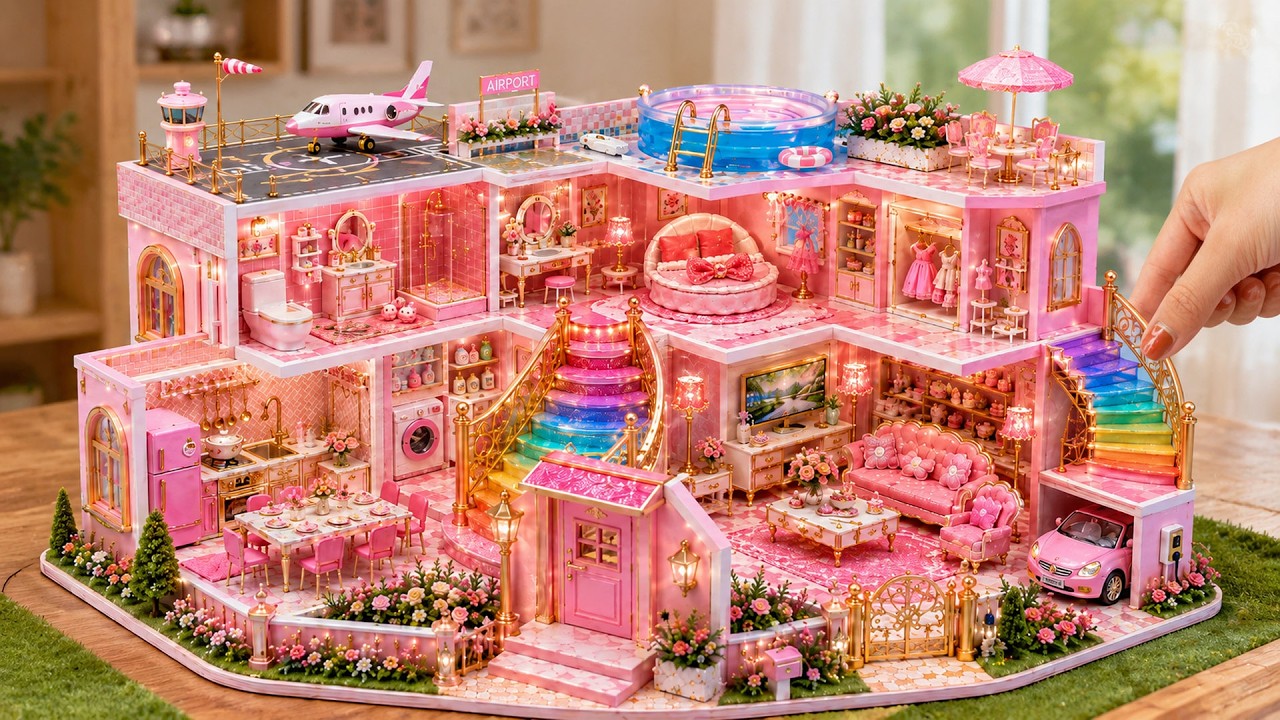 Made a Dream Pink Miniature With Airport, Pool, Kitchen, Bedroom
