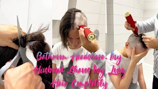 Bathroom Headshave My Husband Shaves My Long Hair Completely