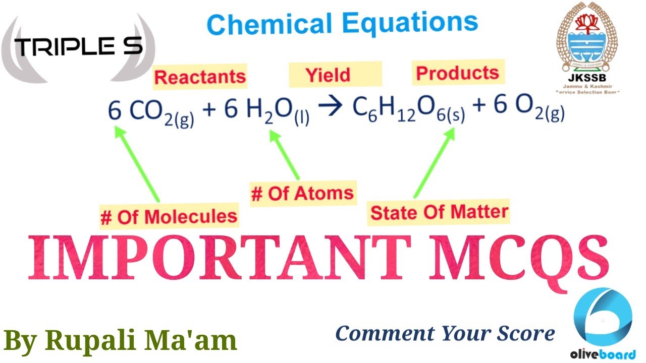 Chemical Equation & Reaction Important MCQs by Rupali Ma'am for