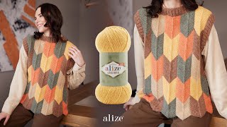 Вязаный свитер в стиле пэчворк с Alize Alpaca Royal