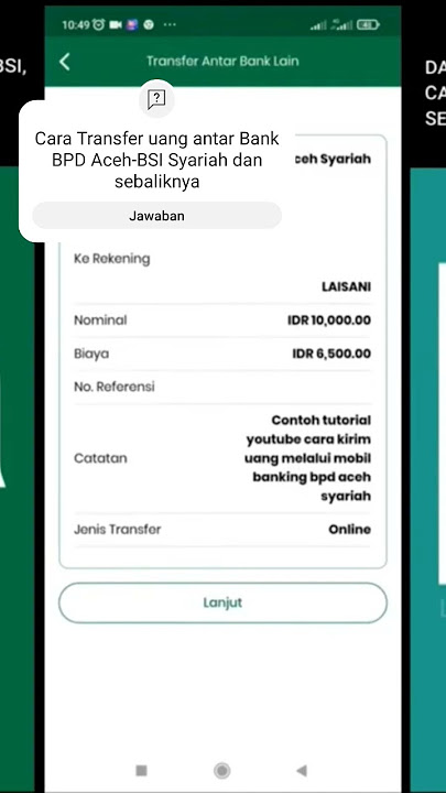 Transfer uang antar Bank BPD Aceh-BSI #shorts