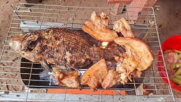 Cá rô phi nướng,nọng nướng,cà tím nướng,em xin mời cả nhà cùng thưởng thức ạ,Amthucdanda