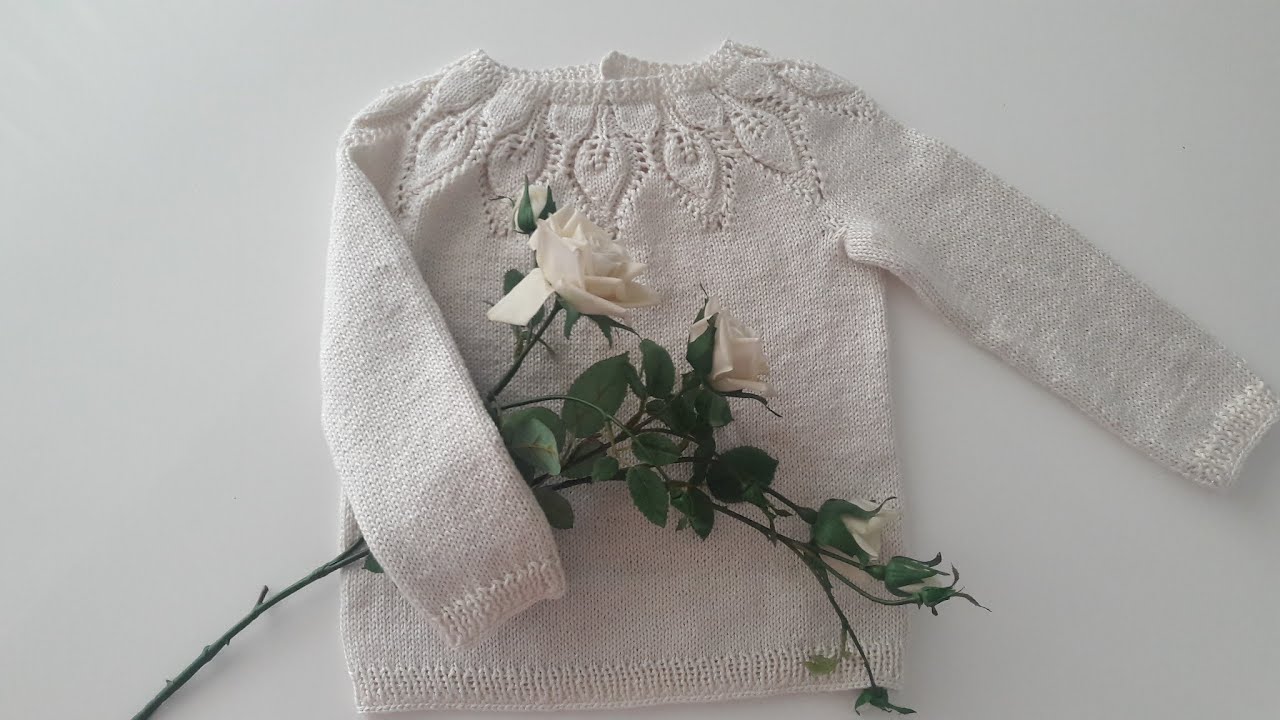 3.bölüm yaprak desen yakadan başlamalı çocuk kazağı #örgü