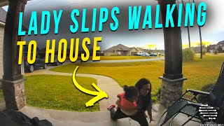 Lady Slips With Her Baby in Her Arms Walking Up to Her Brother’s House