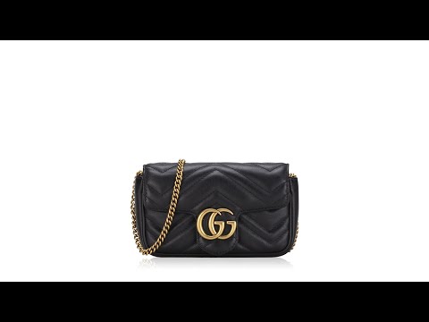 Gucci Calfskin Matelasse GG Marmont Super Mini Flap Shoulder Bag Black