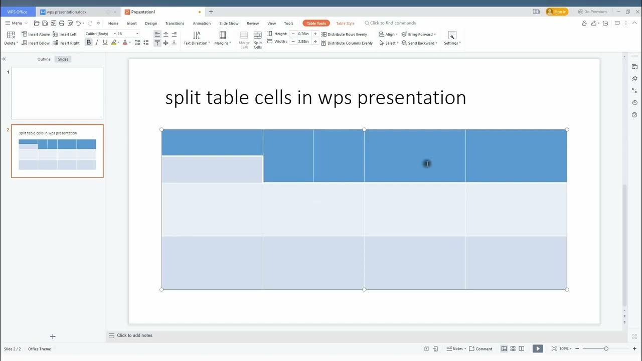 how to split table cells in wps presentation - YouTube