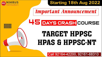 Important Announcement-CRASH Course (45 Days) for HPAS/HP-NT 2022