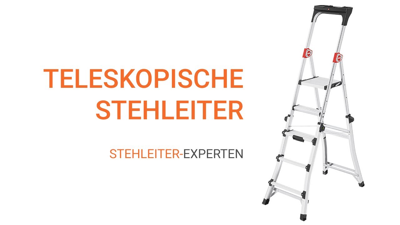 Teleskopische Stehleiter von 3 bis 5 Stufen mit XXL Werkzeugablage