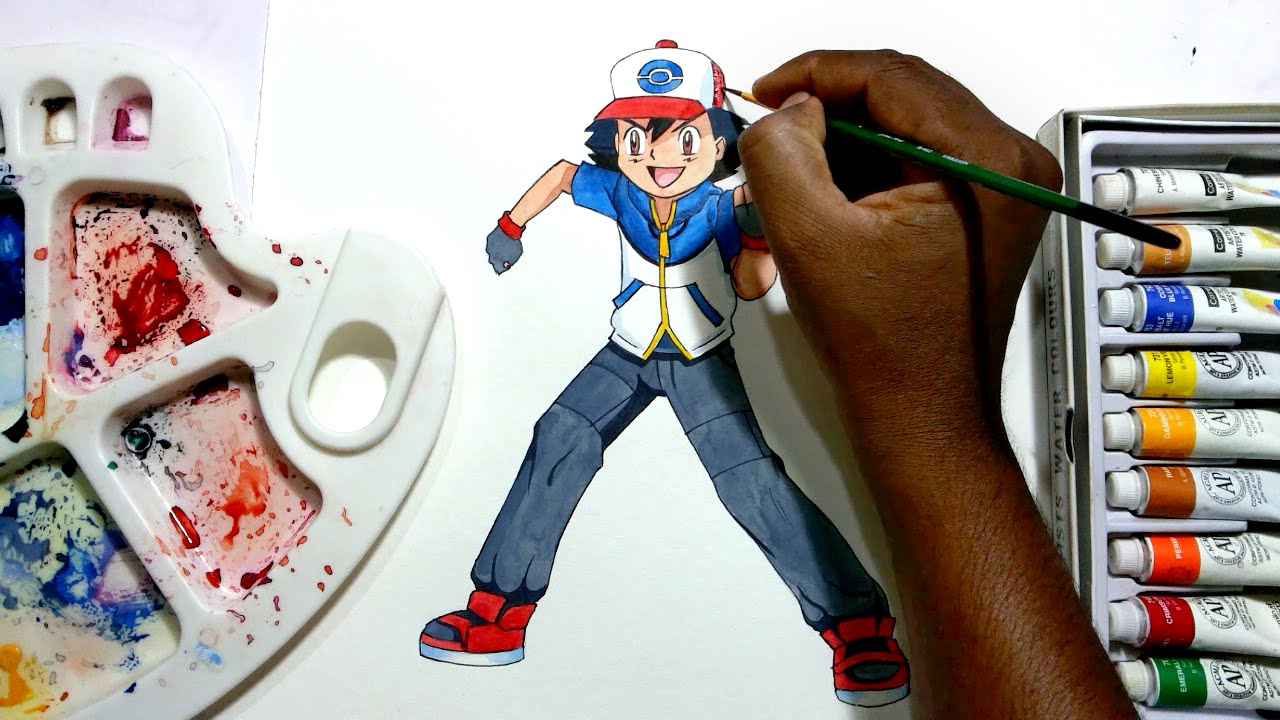 how to draw ash from pokemon - YouTube