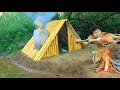 Building complete and warm survival shelter | Building a bamboo hut