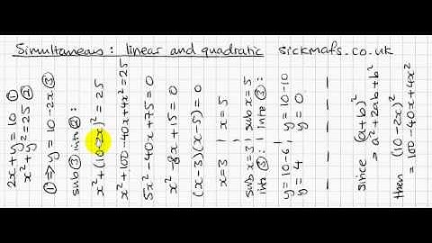 Simultaneous equations (linear and quadratic) using substitution by sickmafs.co.uk