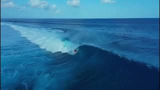 Barreling A Wave at Chicken's Surf Point, Maldives, July 2023.