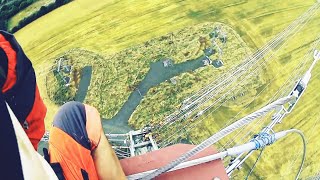 lineman climbing 260ft transmission tower