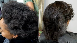 Silk Press and Trim on 4C Hair | Natural Hair Silk Press Salon Experience