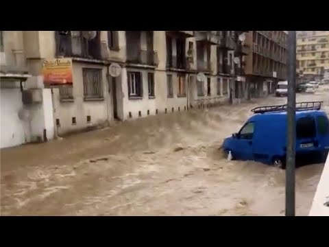 Water Gushes Through Streets Post Heavy Rain in Ajaccio, Corsica