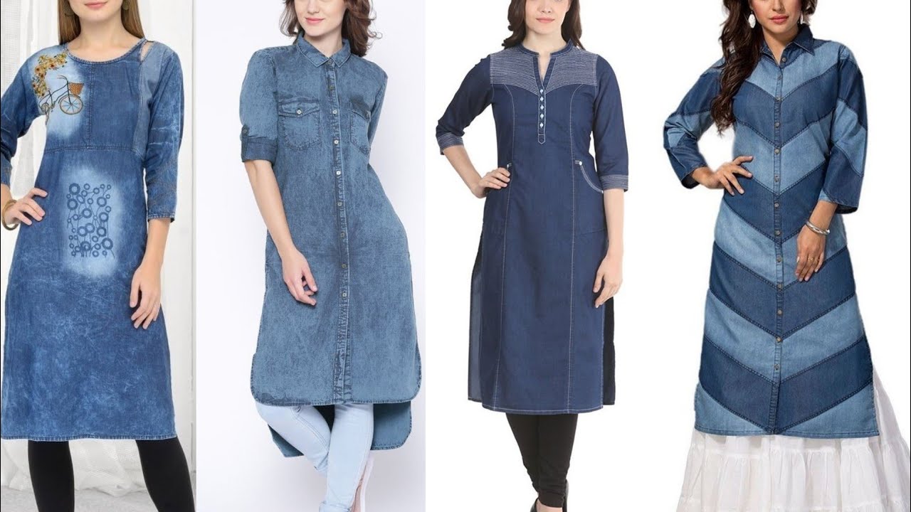 Women's Cotton Blue Denim Kurti Denim Anarkali Kurta – Lady India